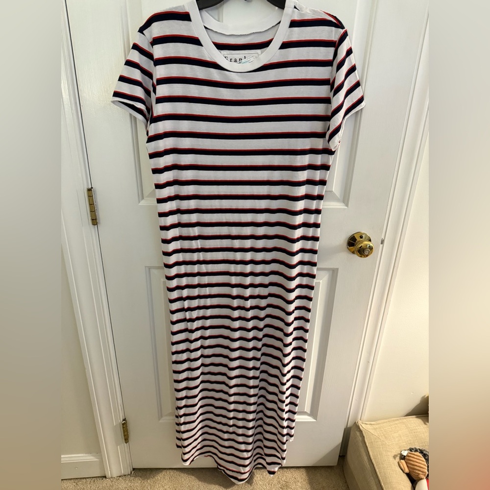 Frank & Eileen Navy and Red Striped Midi Dress